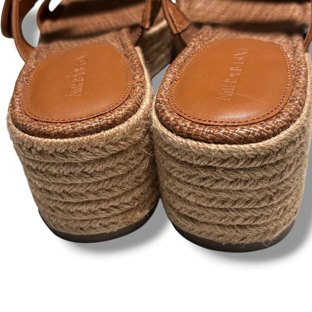 J.McLaughlin Brown Woven Espadrille Platform Sandals Bamboo Buckle Womens 9